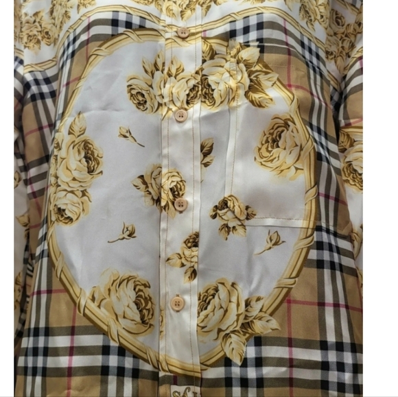 Burberry Paneled Archive Scarf Print Silk Shirt  SZ IT 38 / US 4 Italy RARE - Picture 6 of 15